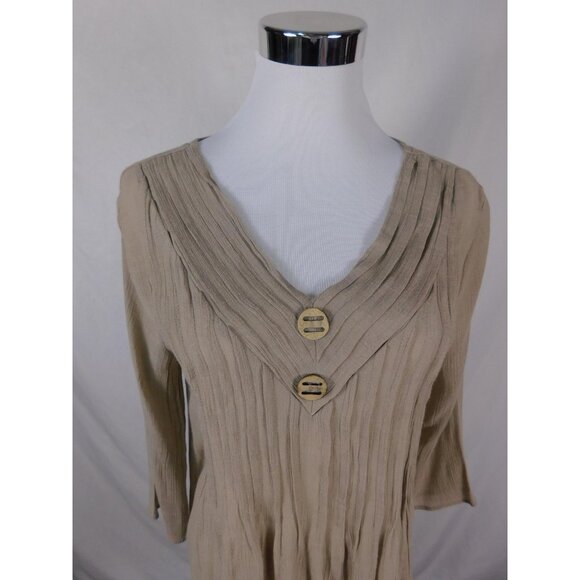 Indigo Soul Beige Crinkle Tunic Top S - V-Neck 3/4 Sleeve Boho - Excellent - Picture 2 of 12